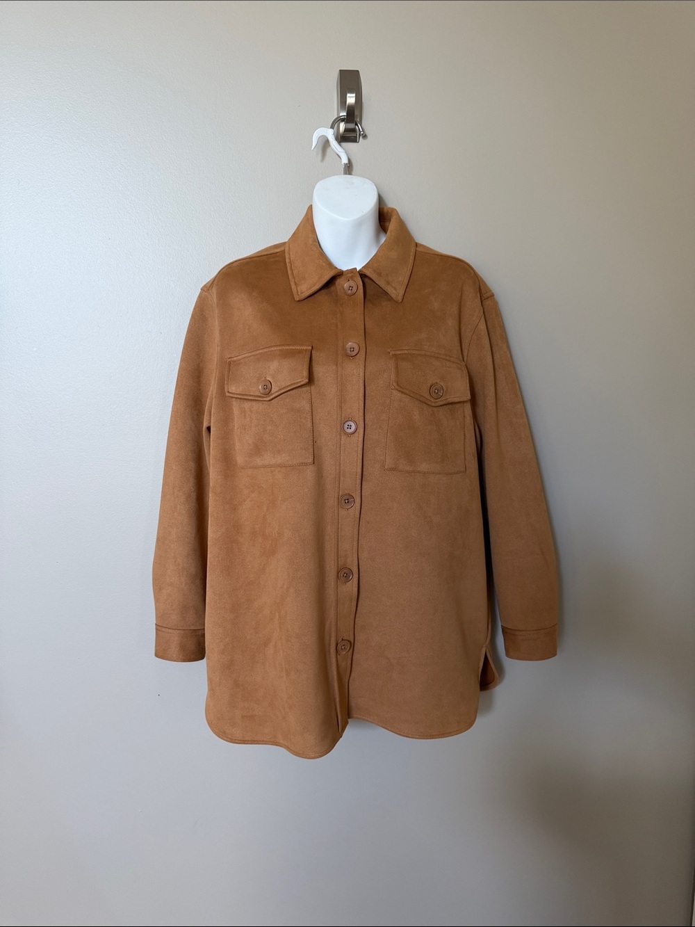 Woman’s camel Brown Suede Lightweight Overshirt Jacket